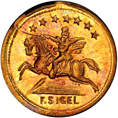 35  -  181/343 b R8 PCGS MS65 Brass Franz Sigel Patriotic Civil War token