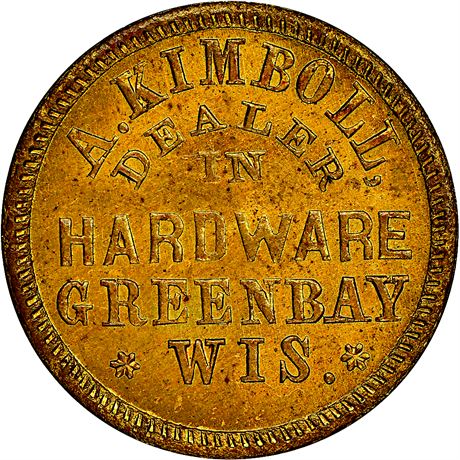 311  -  WI250C-1b R9 NGC MS65 Brass Green Bay Wisconsin Civil War token