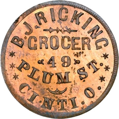 4  -  OH165EW-7a R6 NGC MS65 RB Cincinnati Ohio Civil War token