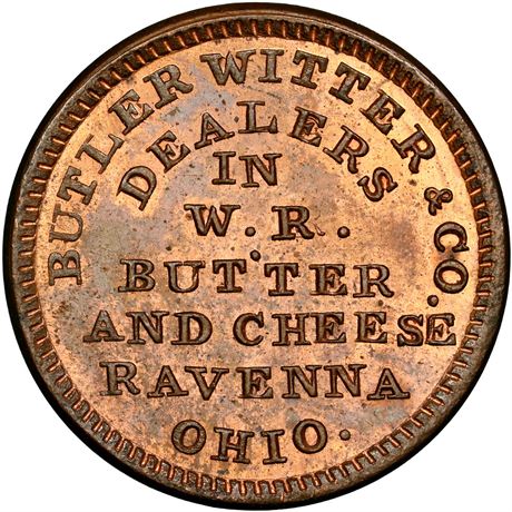 5  -  OH765A-1a R4 NGC MS65 RB Ravenna Ohio Civil War token