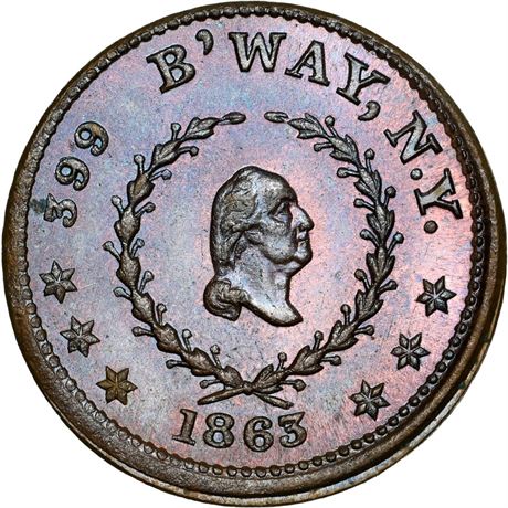 1  -  NY630BB-11a R7 NGC MS66 BN New York City Civil War token