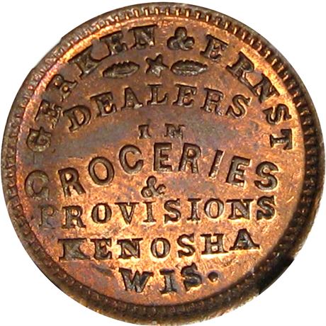 313  -  WI330B-3a R8 NGC MS66 RB Kenosha Wisconsin Civil War token