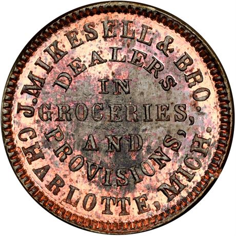 115  -  MI160C-1a R5 NGC MS63 RB Charlotte Michigan Civil War token