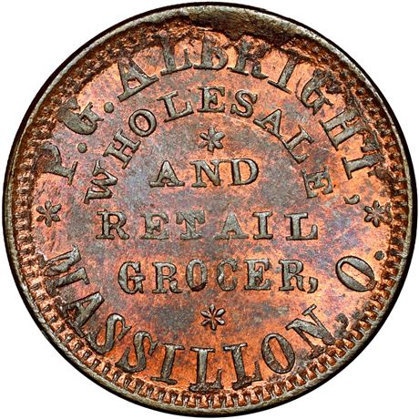 255  -  OH535A- 3a R6 NGC MS64 RB Massillon Ohio Civil War token