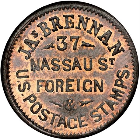 149  -  NY630 I-1a R3 NGC MS66 RB Stamp Dealer New York City Civil War token