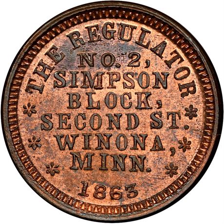 182  -  MN980B-1a R6 NGC MS66 RB Winona Minnesota Civil War token