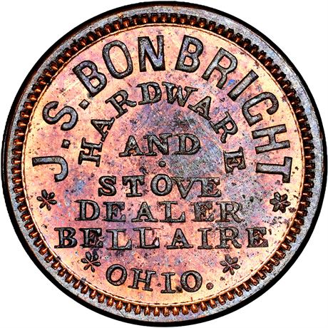 229  -  OH060B-2a R7 NGC MS64 RB Bellaire Ohio Civil War token