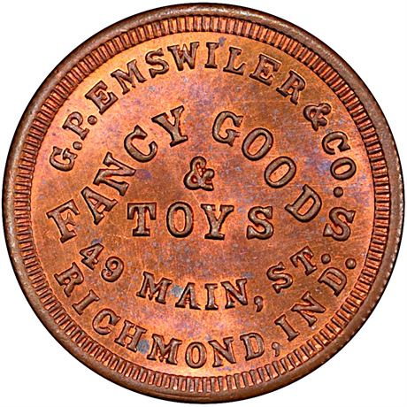 142  -  IN800B-3a R7 PCGS MS65 BN Richmond Indiana Civil War token