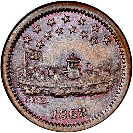 68  -  240/337 a R1 NGC MS65 BN Monitor Patriotic Civil War token
