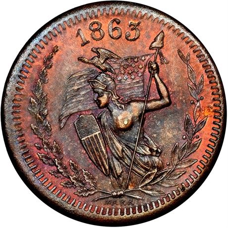 344  -  WI030A-3a R9 NGC MS66 BN Appleton Wisconsin Civil War token