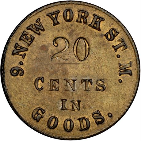 88  -  NY-9-20 B R7 NGC MS61 9th New York Civil War Sutler token