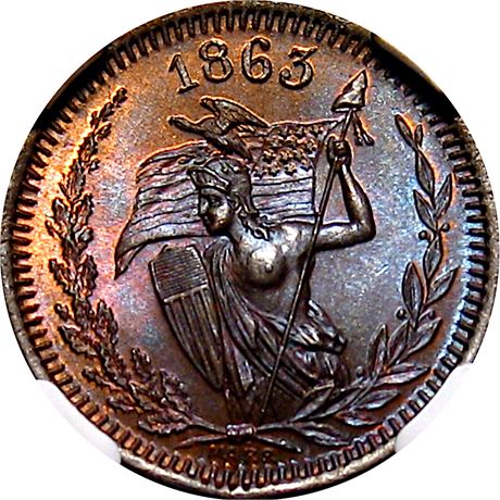 358  -  WI700F-1a R4 NGC MS65 RB Racine Wisconsin Civil War token