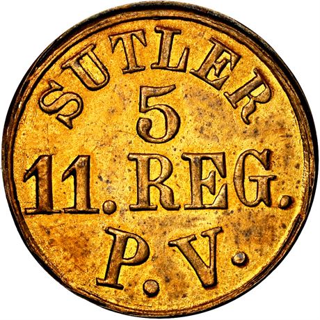 90  -  PA-11c-05B R8 NGC MS64 11th Pennsylvania Civil War Sutler token