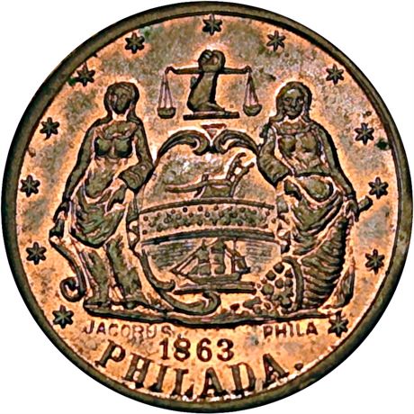 327  -  PA750M-3a R3 NGC MS64 RB Philadelphia Civil War token