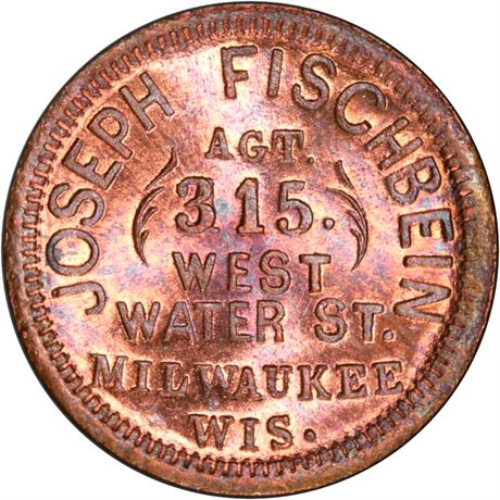 349  -  WI510 K-3a R5 PCGS MS66+ RB Milwaukee Wisconsin Civil War token