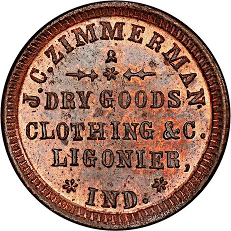 130  -  IN550K-2a R5 PCGS MS64 RB Ligonier Indiana Civil War token