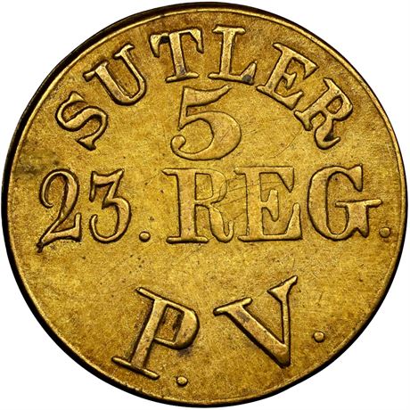 91  -  PA-23-05B R9 NGC MS63 23rd Pennsylvania Civil War Sutler token