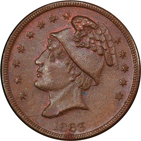 10  -   38/0 a R10 PCGS MS64 BN Blank Reverse Unique Patriotic Civil War token