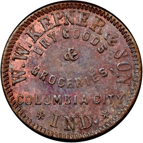 118  -  IN175C-1a R6 NGC MS64 BN Columbia City Indiana Civil War token