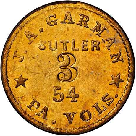 92  -  PA-54-003B R5 NGC MS63 54th Pennsylvania Civil War Sutler token