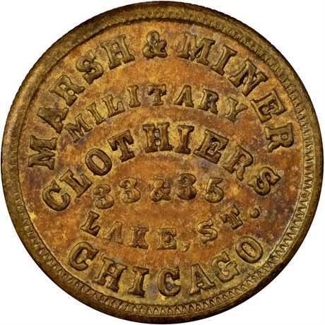 99  -  IL150AK-3b R8 NGC MS64 Chicago Illinois Brass Civil War token